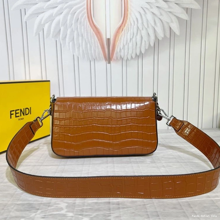 Cheap Leather Tiffany Fendi Baguette Medium Crocodile Brown Bag In 0819